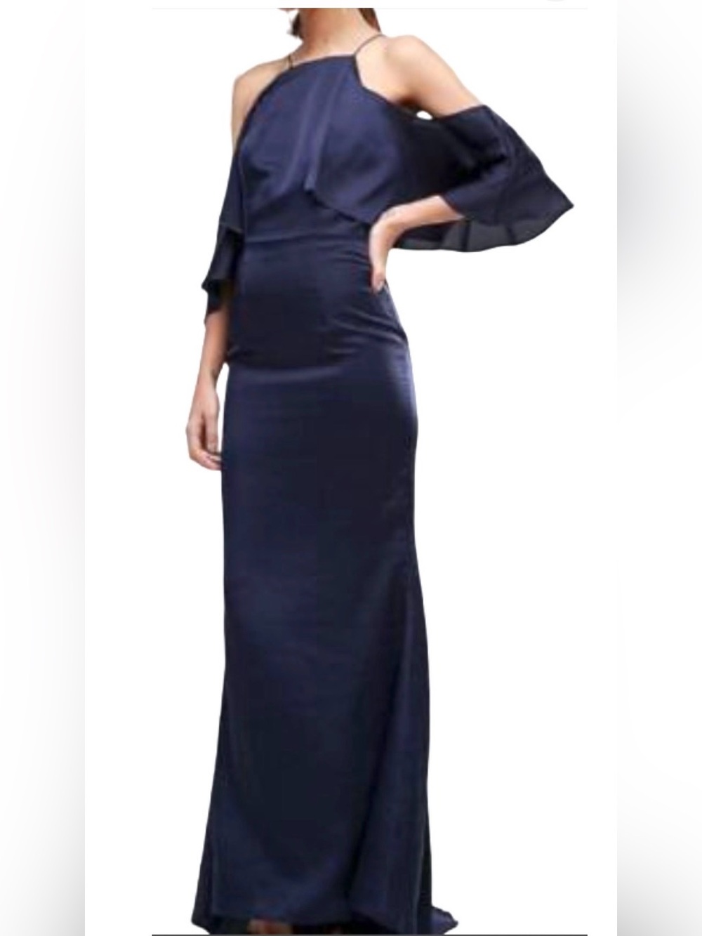 JARLO NAVY BLUE FISHTAIL COLD SHOULDER MAXI DRESS US 4 UK 8 PARTY DANCE WEDDING